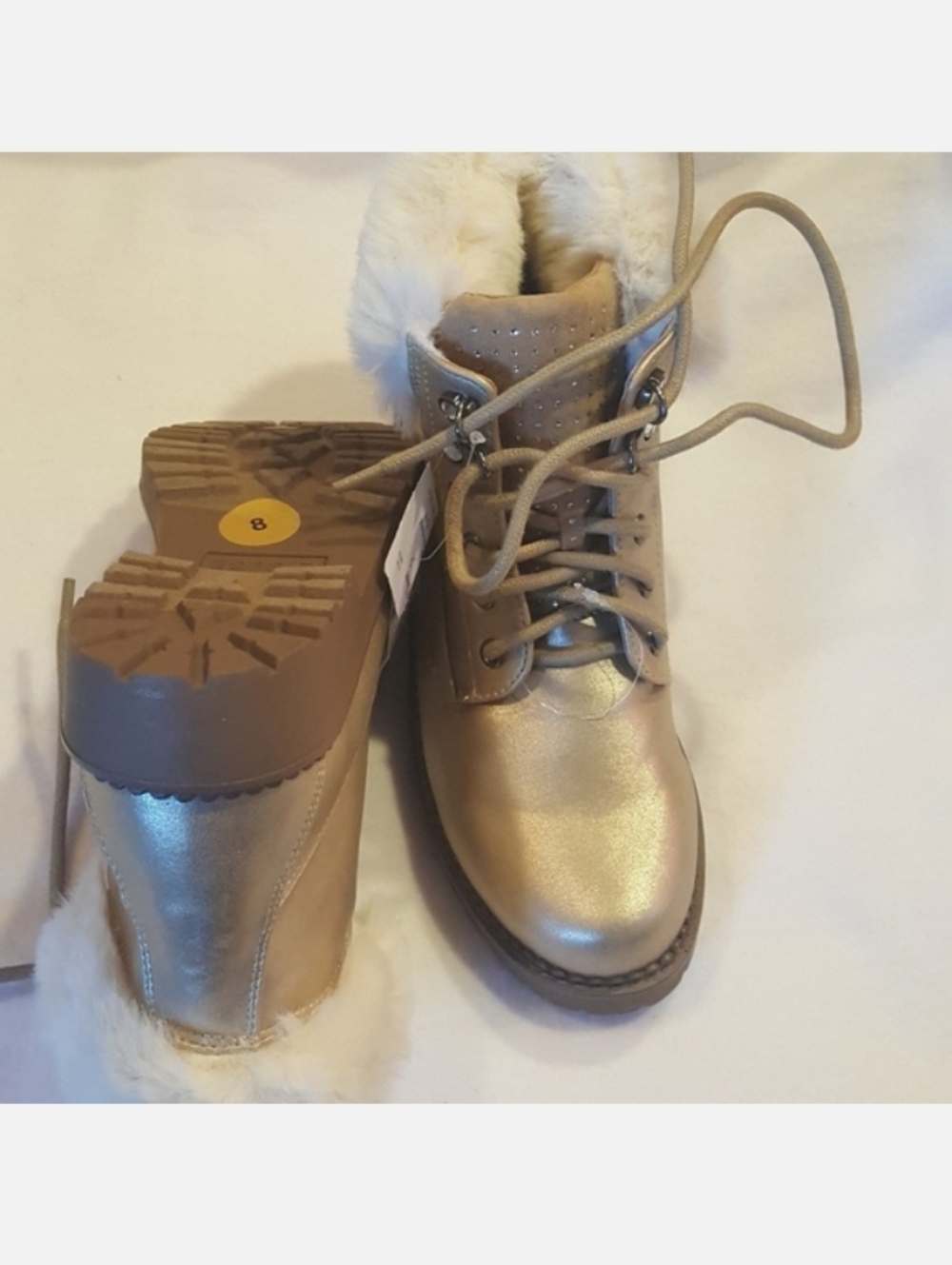 NWT Esprit Metallic Rhinestone Accent Faux Fur Trim Boots Sz 8